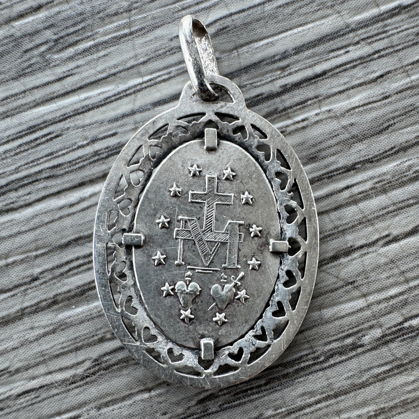 Médaille religieuse ancienne en argent - Sainte Vierge