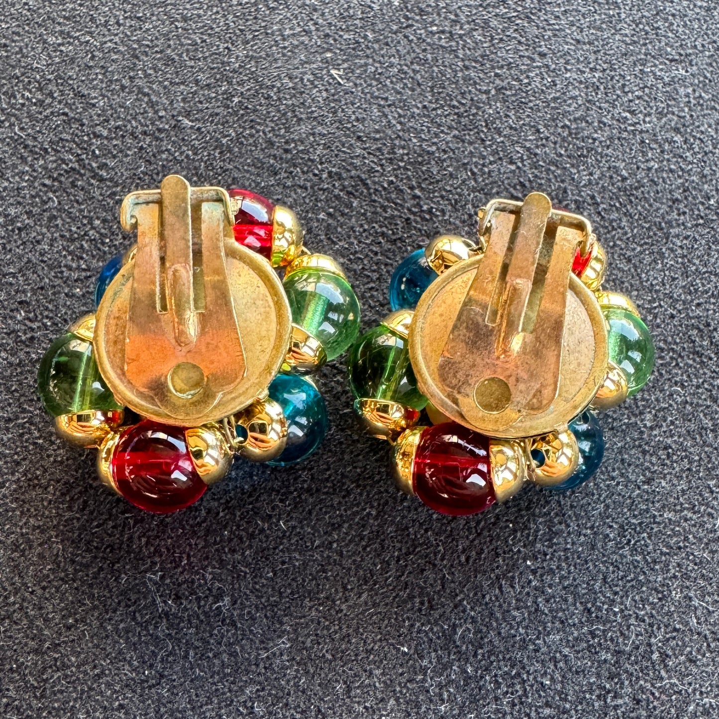 Clips d’oreilles Vintage - métal doré et verre