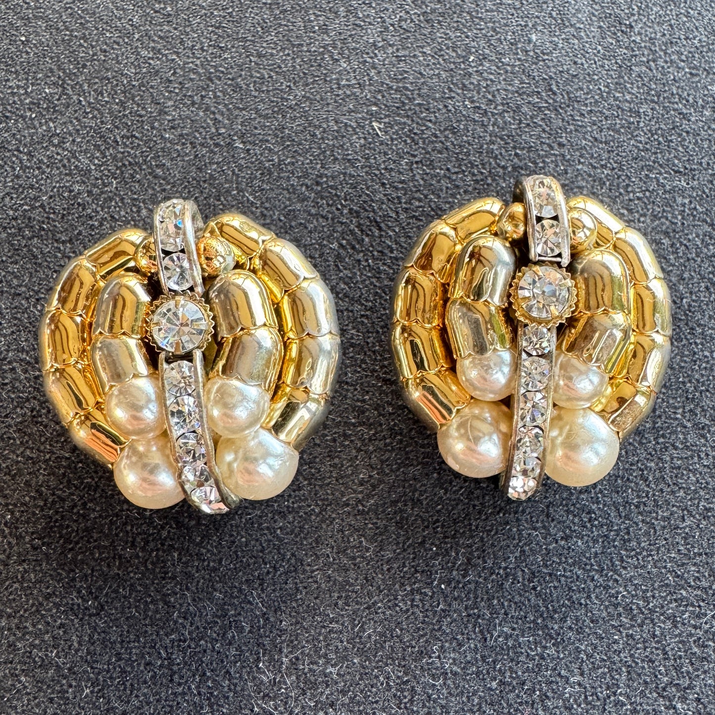 Clips d’oreilles Vintage - métal doré et strass