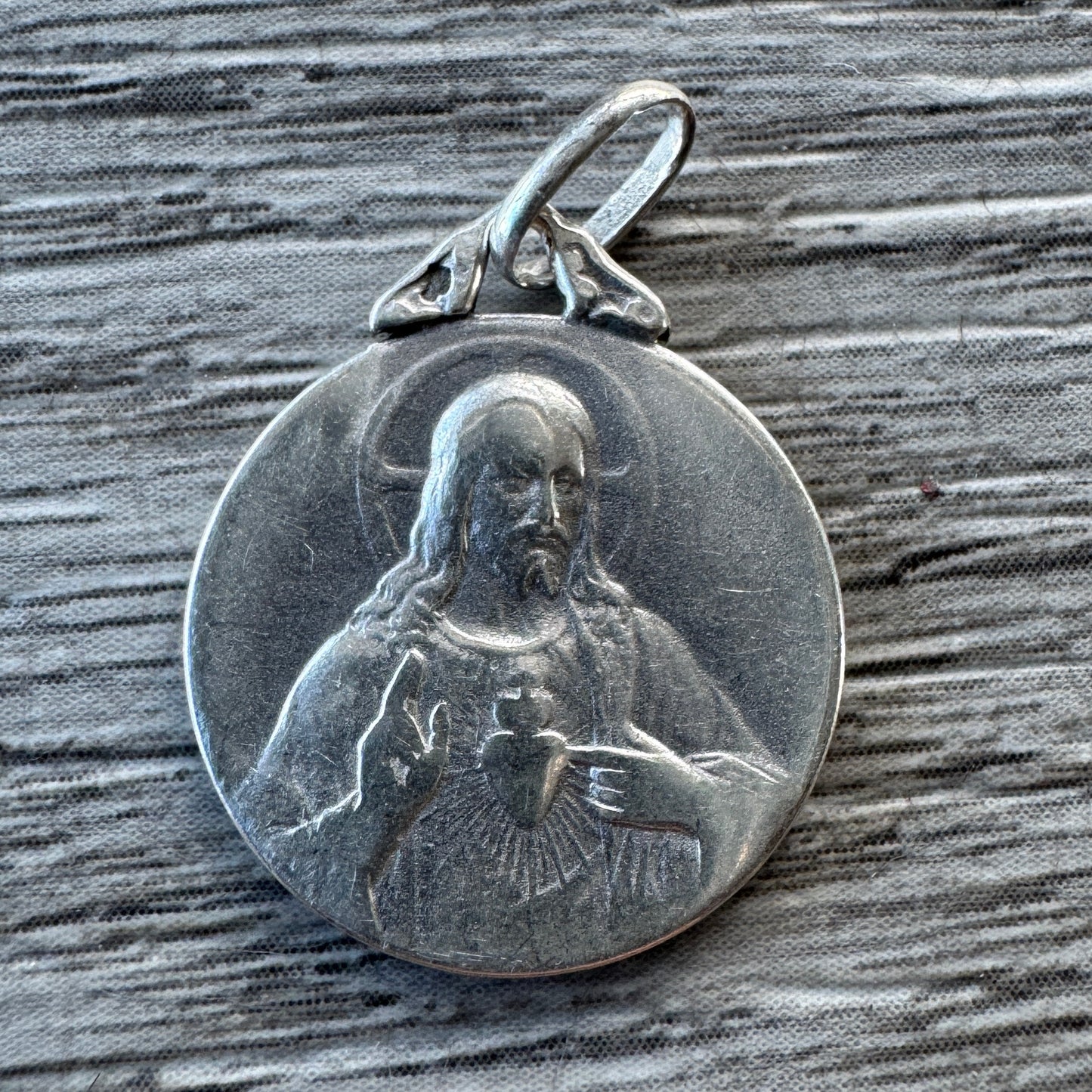 Médaille religieuse ancienne en argent « Virgo Carmeli Ora Pro Me »