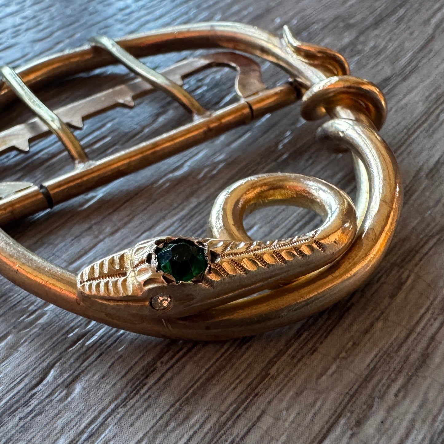 Boucle de ceinture en bronze doré Art Nouveau - motif serpent