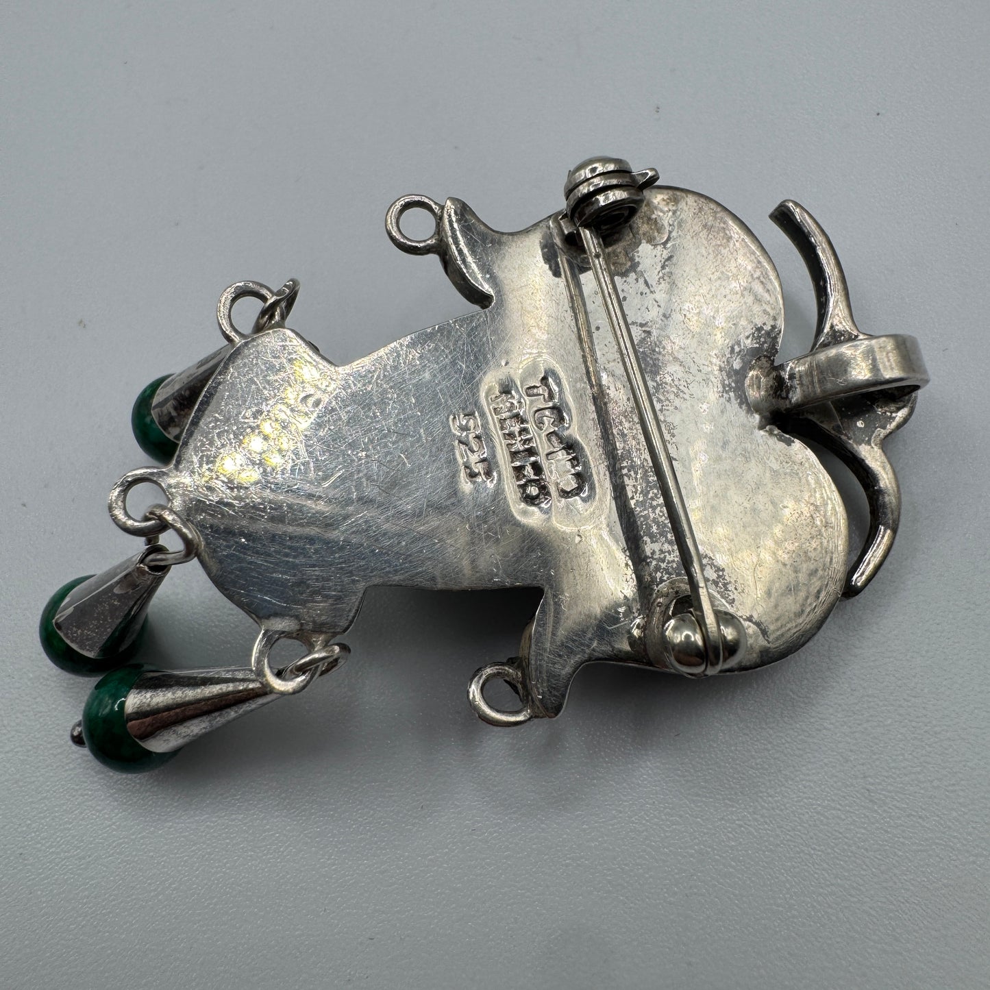 Broche ancienne Mexique - argent et malachite
