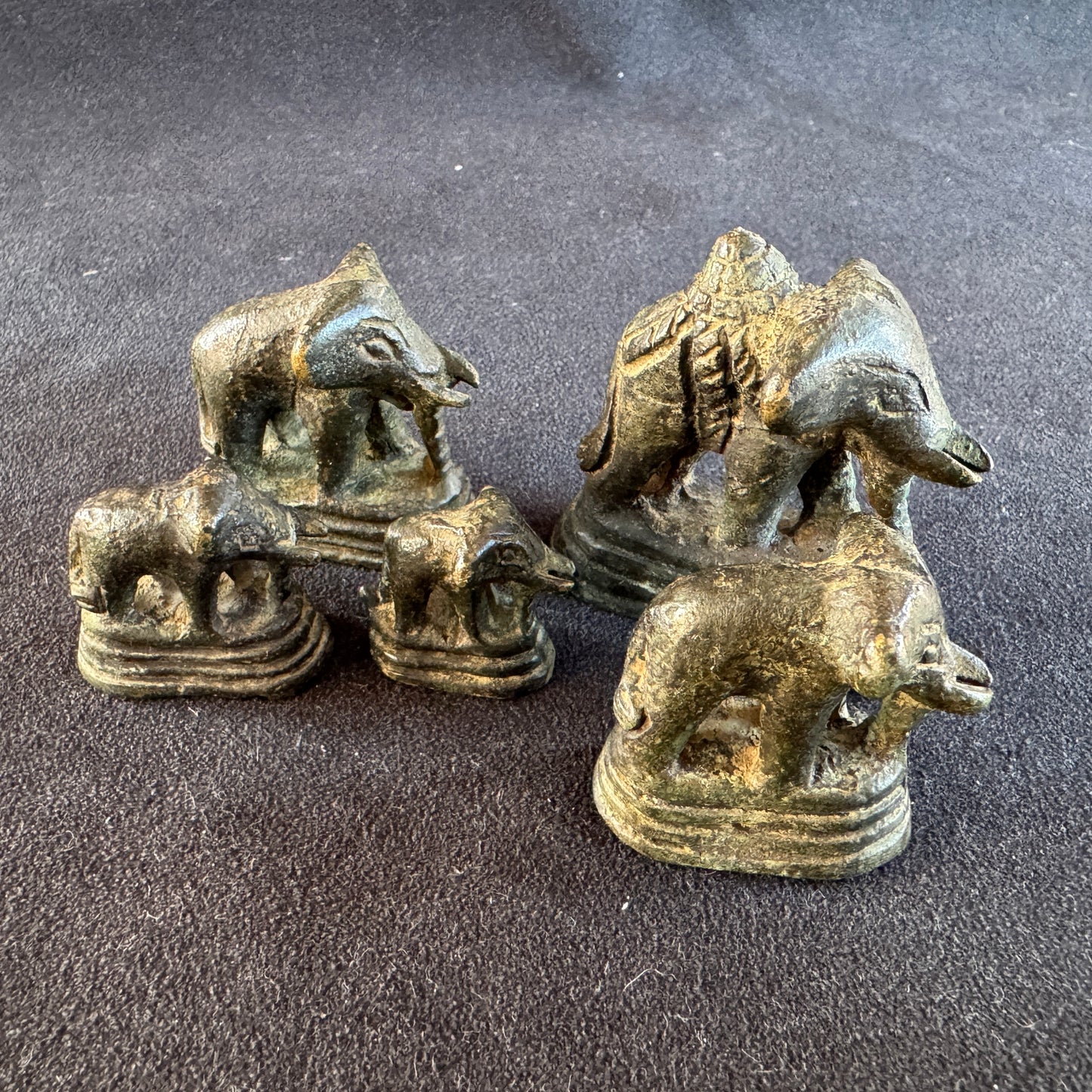5 Poids à opium XIXeme zoomorphes Éléphants - Birmanie
