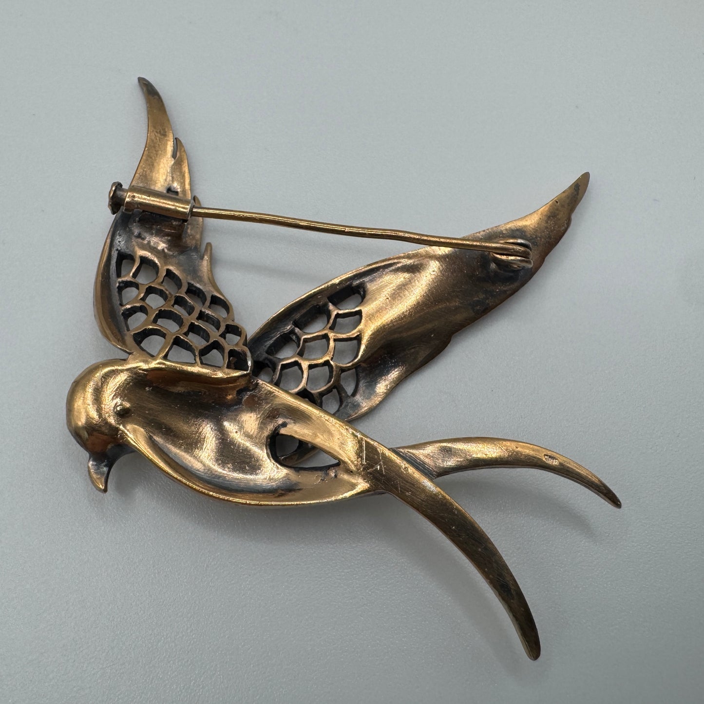 Grande Broche ancienne en vermeil - Hirondelle ajourée