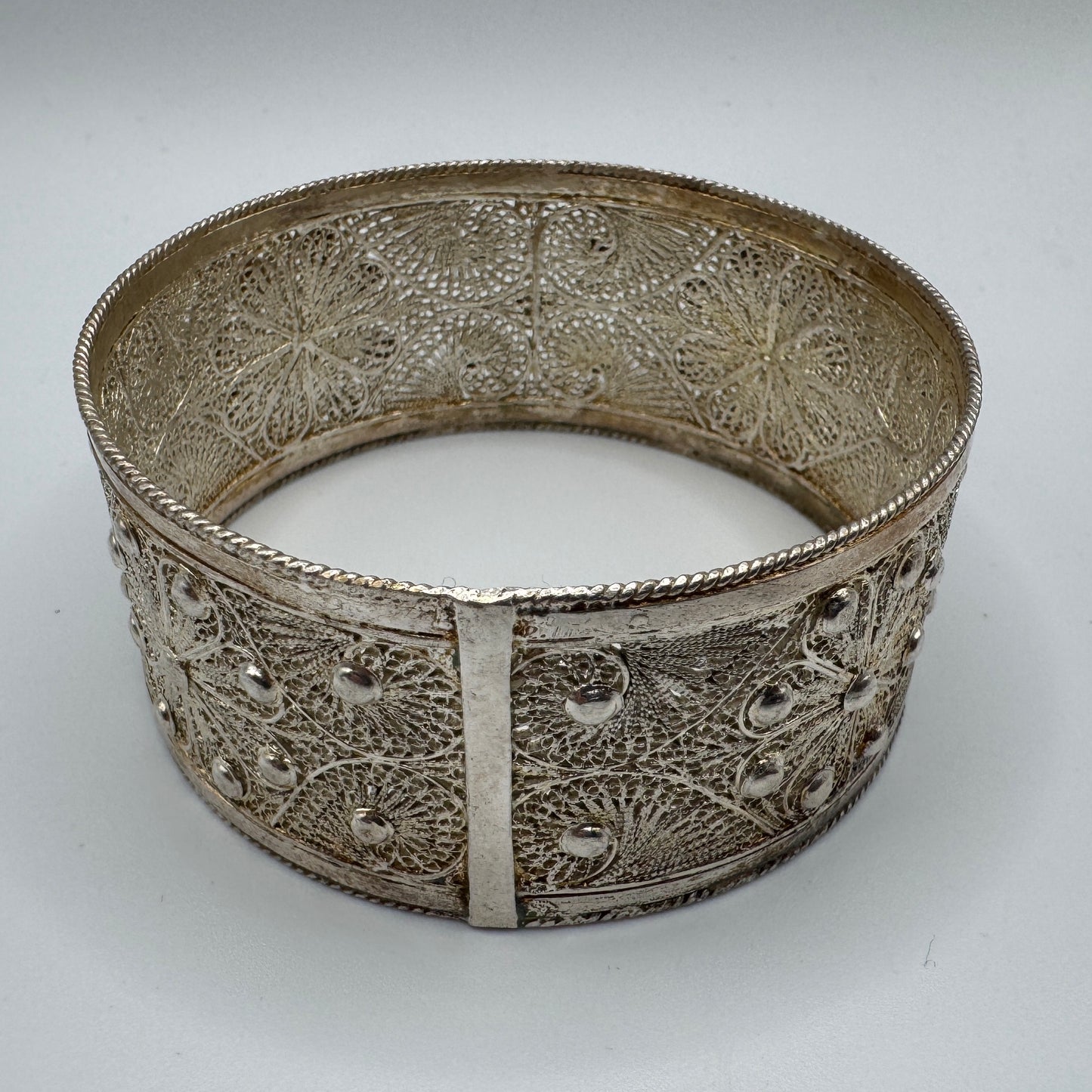Bracelet ancien filigrane - métal argenté