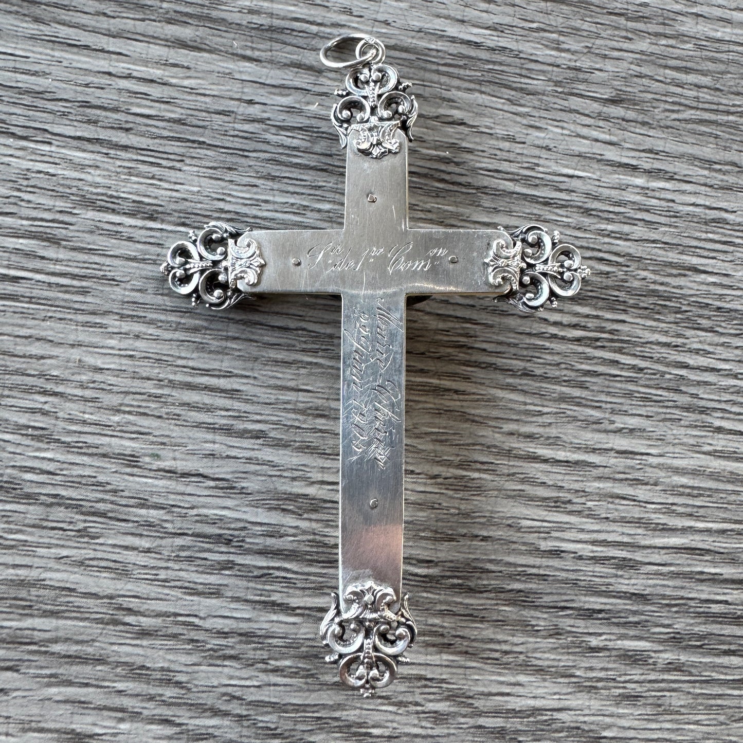 grand Croix crucifix XIXeme - argent et nacre