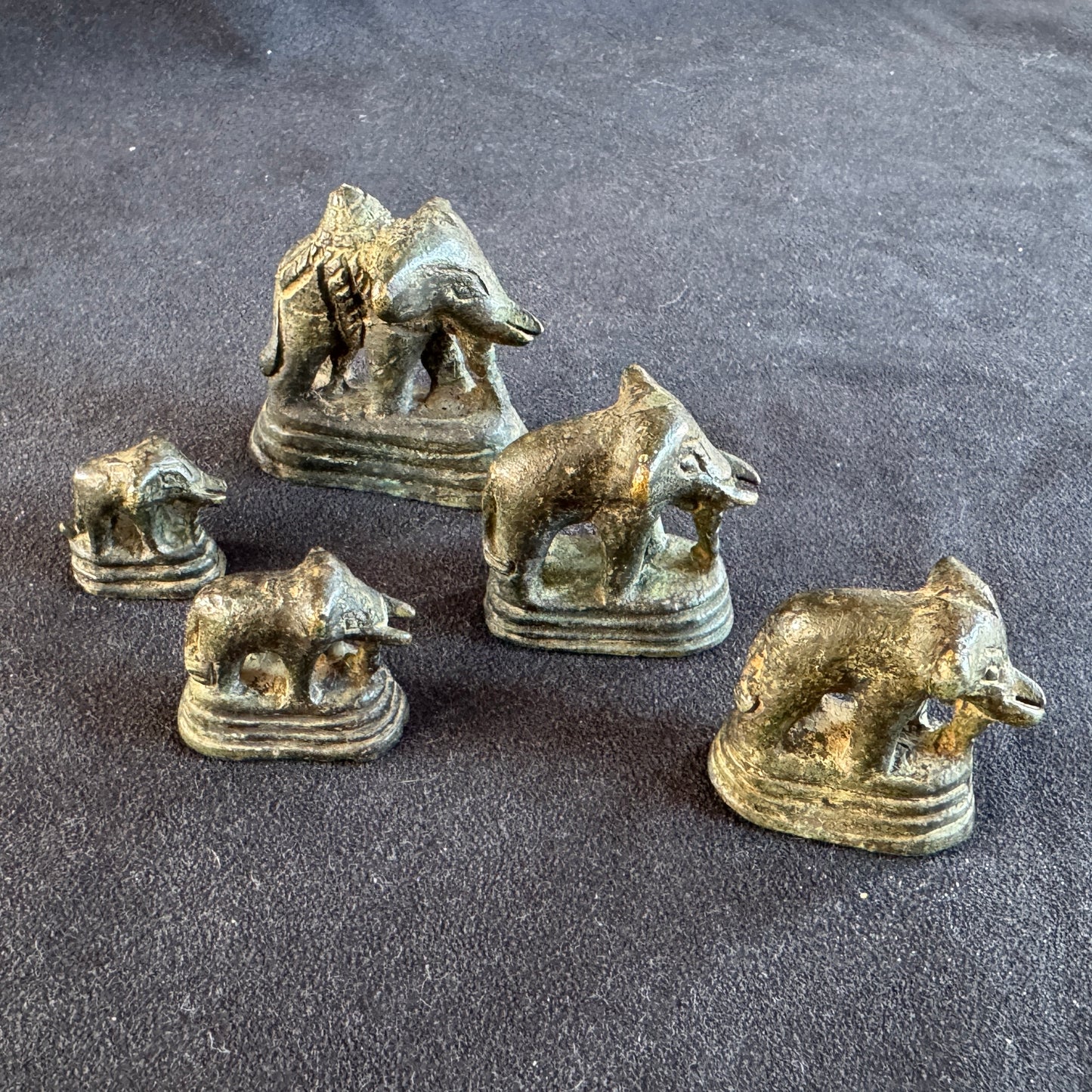 5 Poids à opium XIXeme zoomorphes Éléphants - Birmanie