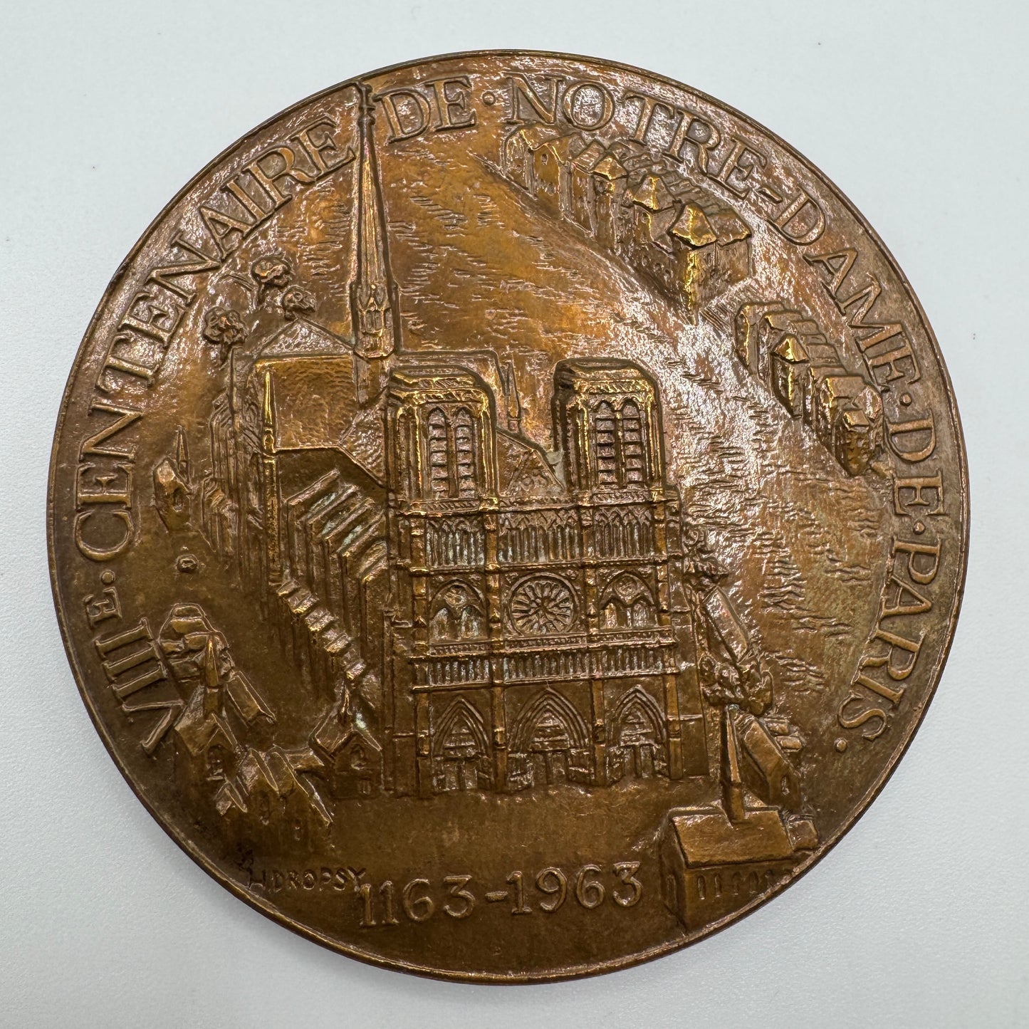 Medaille artistique ancienne en bronze « Notre Dame de Paris »