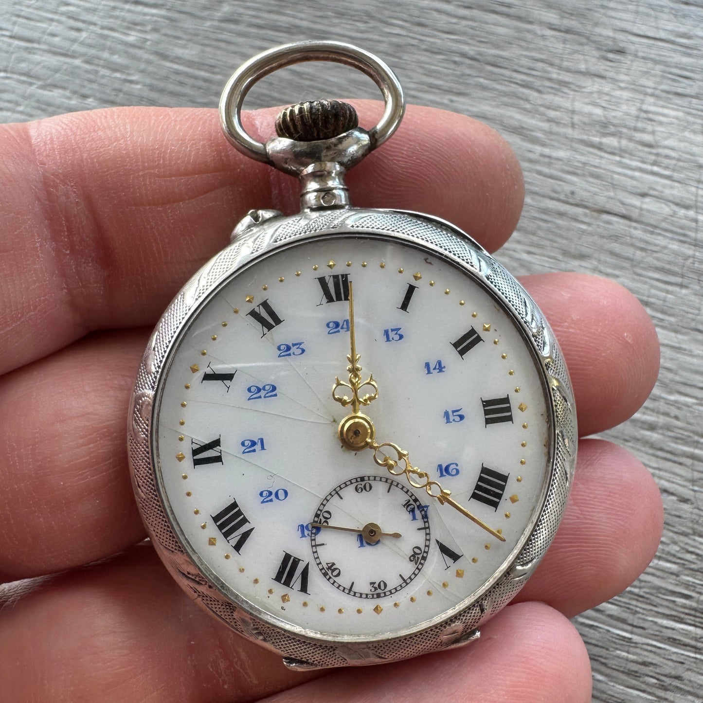 montre à gousset Ancienne Art Nouveau en argent « trèfle à 4 feuilles »