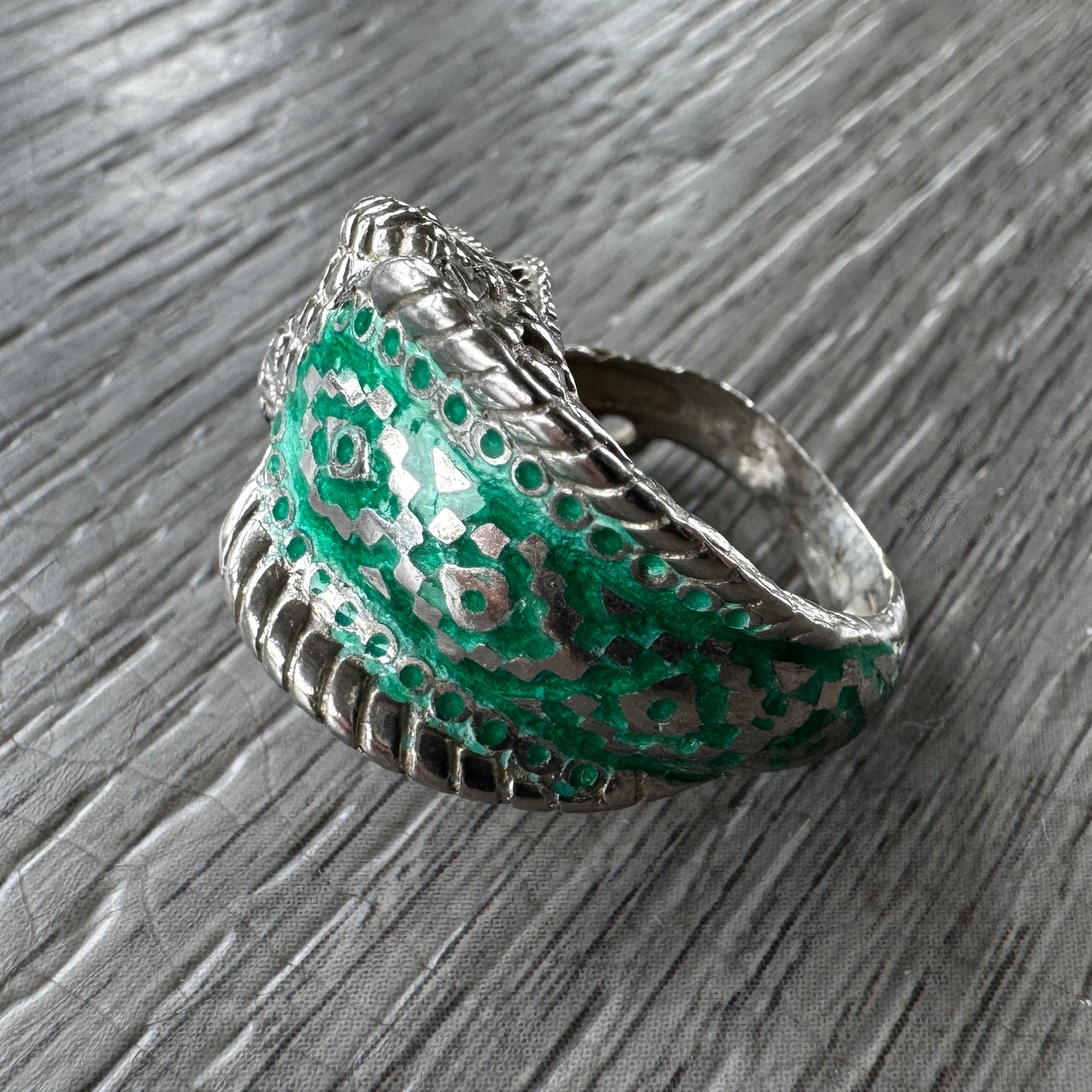 BagueSerpent Vintage en Argent et émail Vert - Pièce Unique