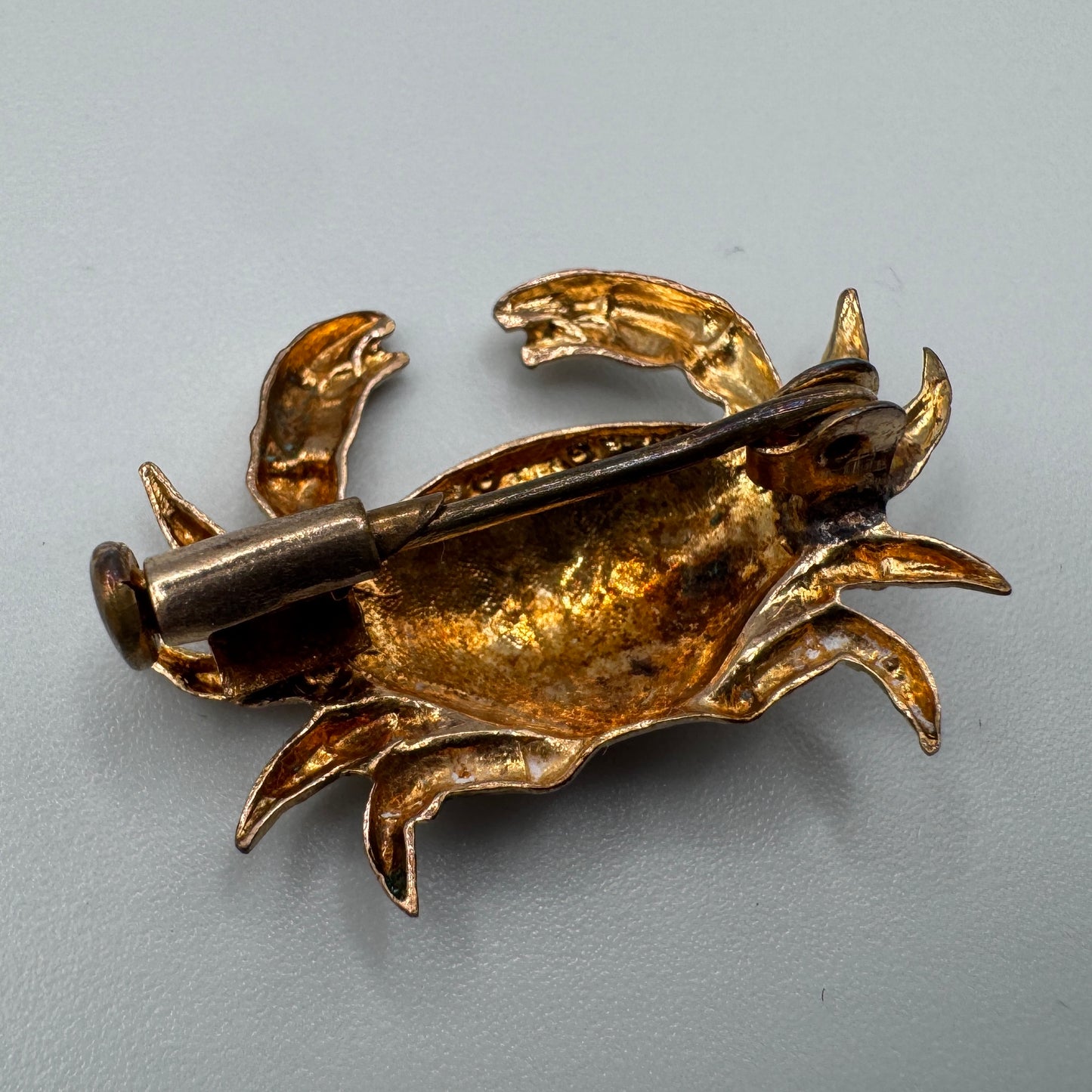Broche ancienne crabe doré - bijou animalier