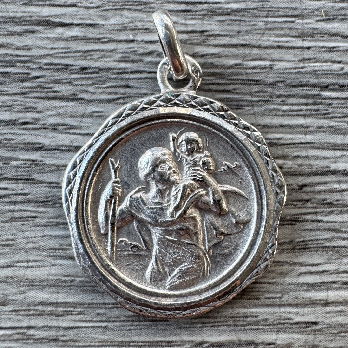 Médaille religieuse ancienne en argent « Saint Christophe »