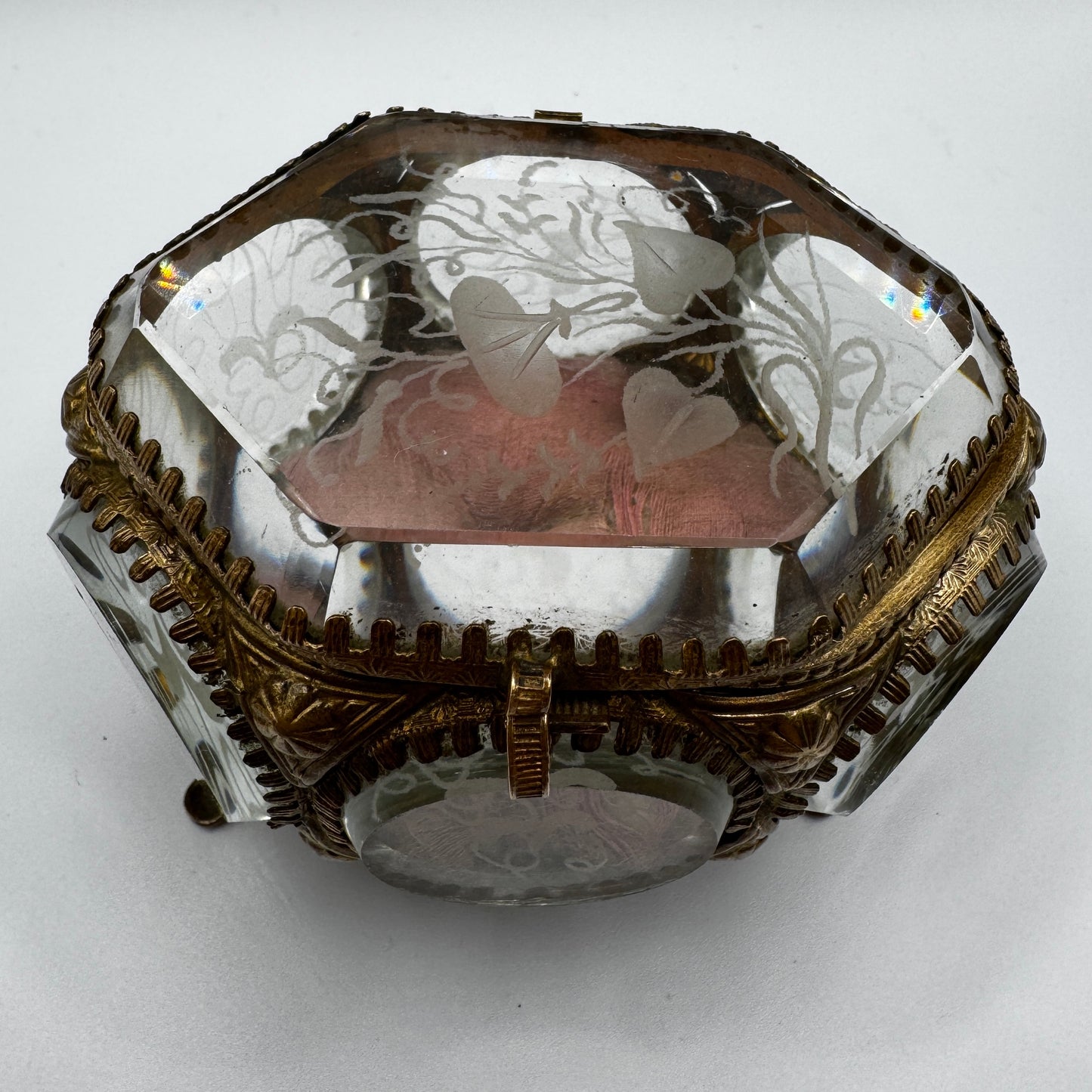 Superbe boîte à bijoux XIXe verre biseauté
