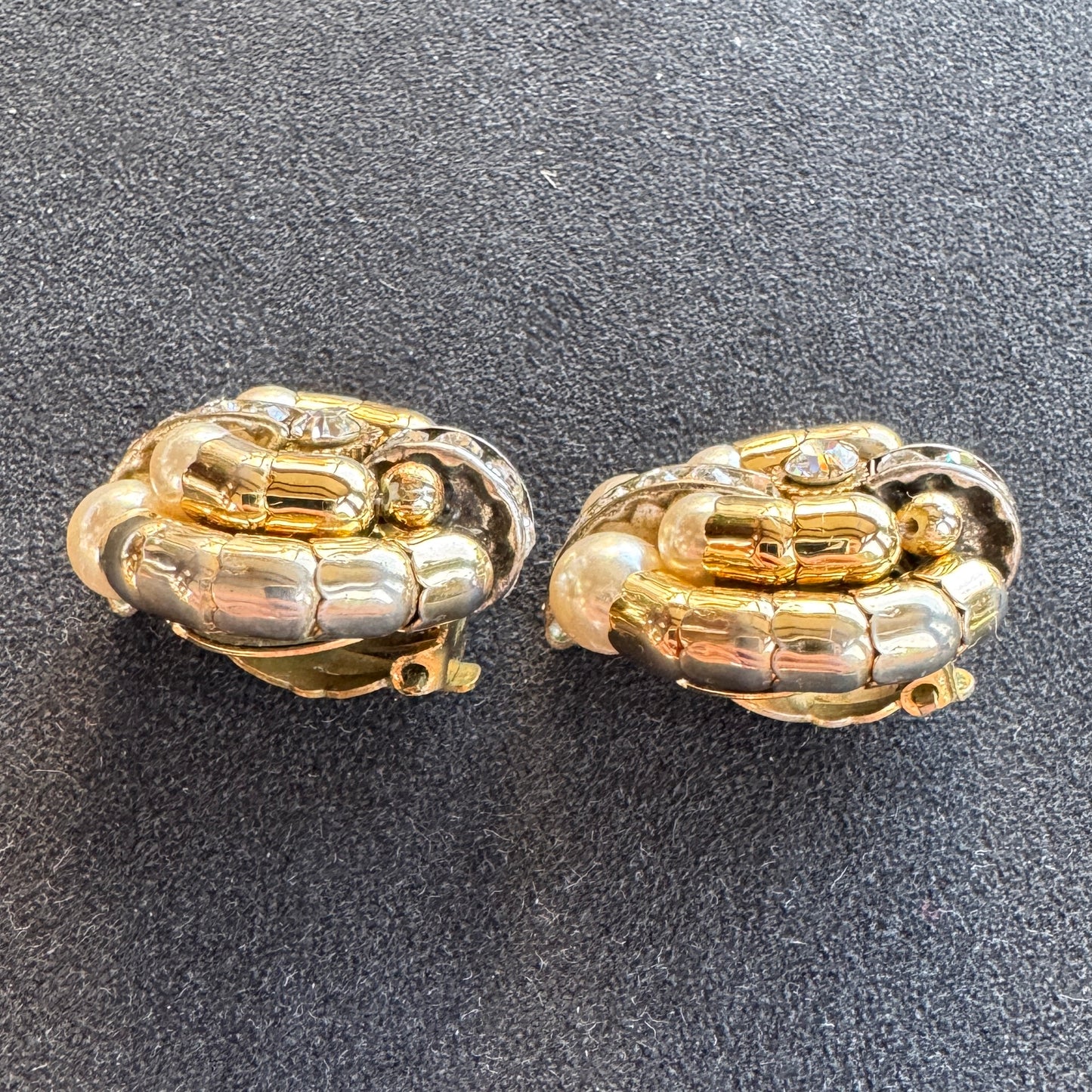Clips d’oreilles Vintage - métal doré et strass