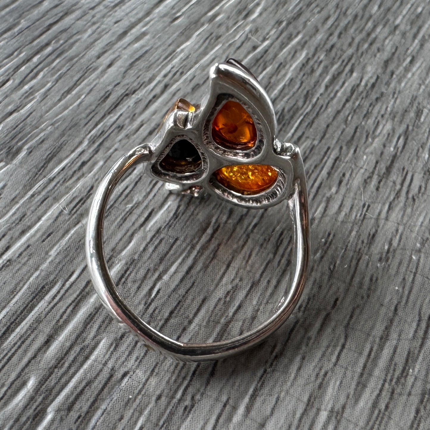 Bague Vintage en Argent et Ambres Multicolores - Design Floral Abstrait