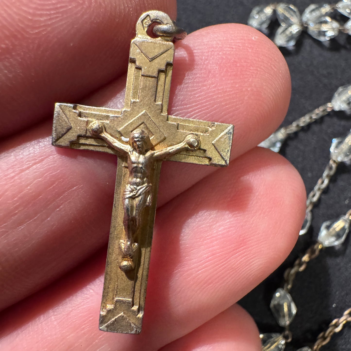 Chapelet ancien en argent vermeil et perles de verre biseauté