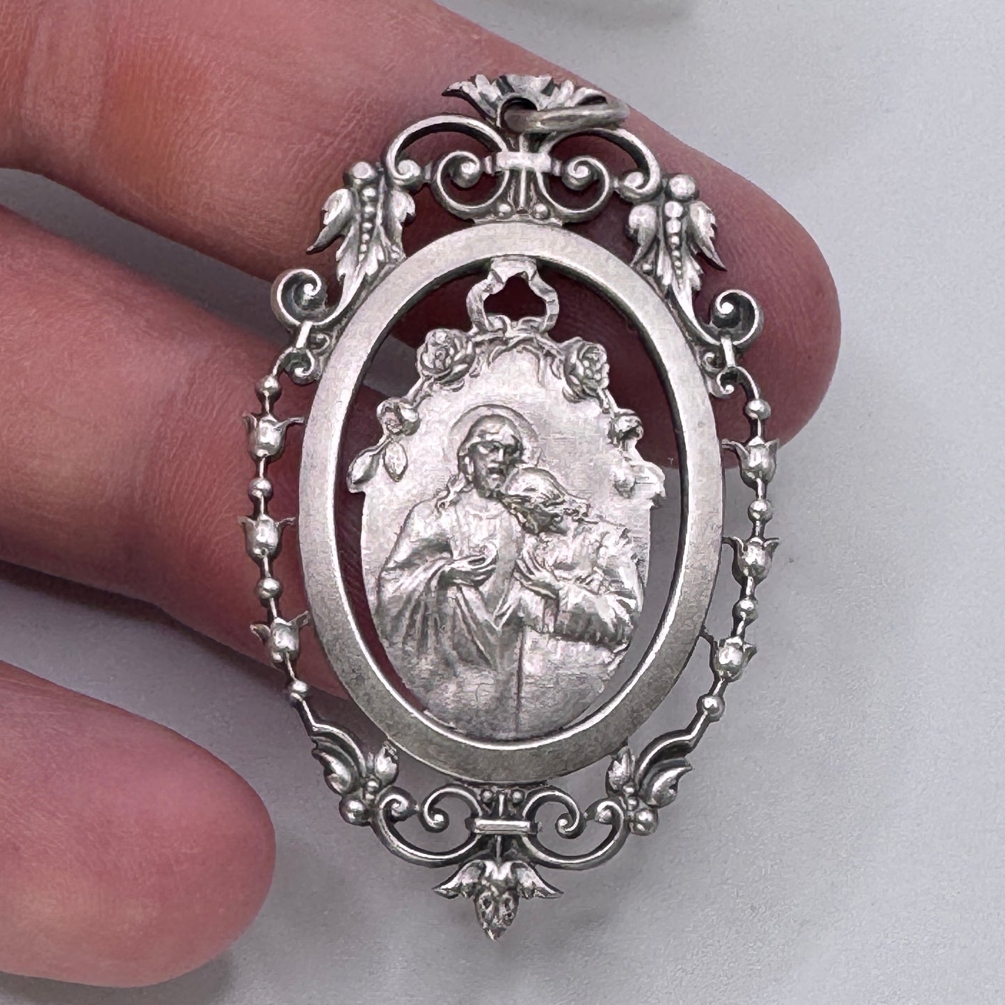 Superbe grande Medaille religieuse ancienne « Jesus et Marie »