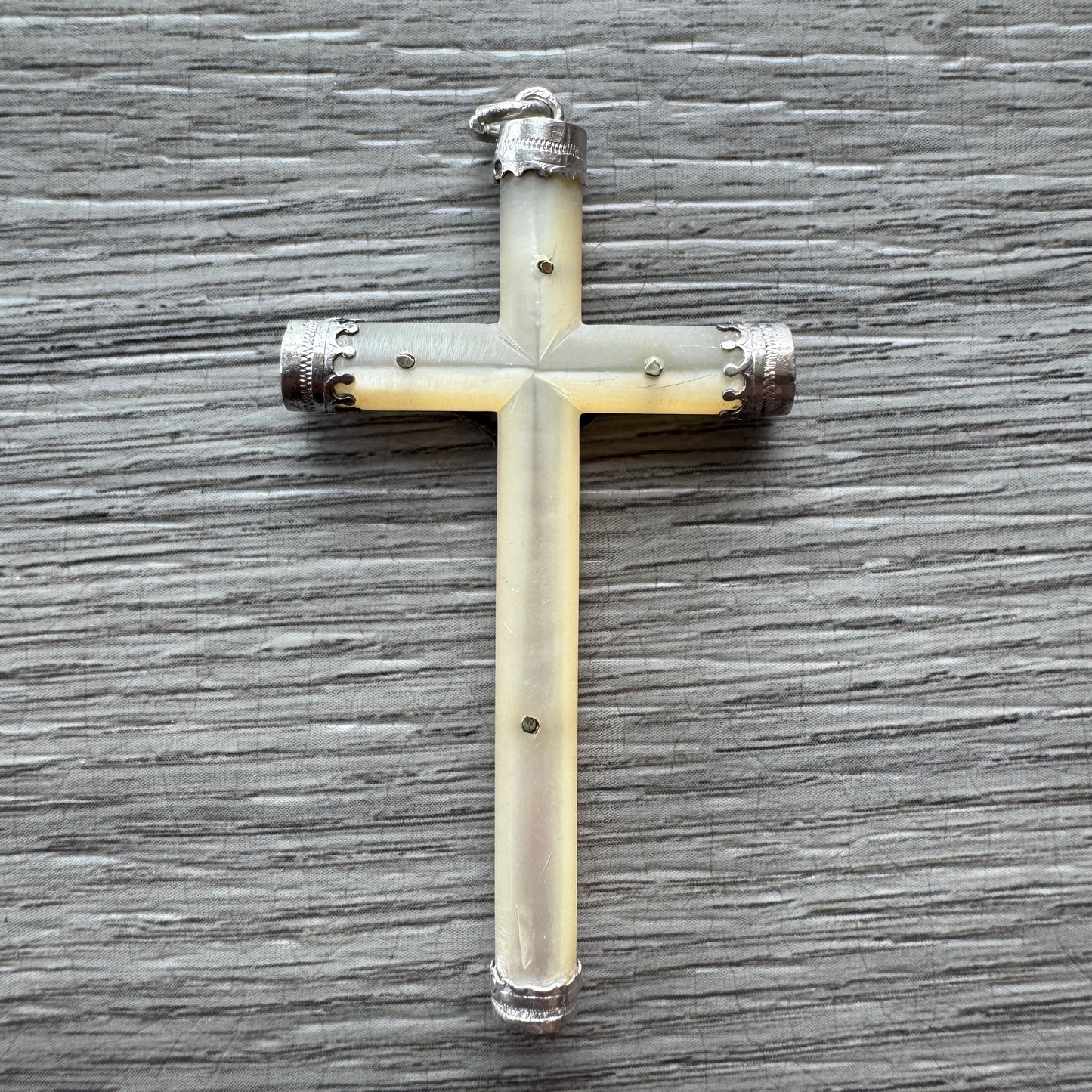 Croix crucifix ancien - argent et nacre