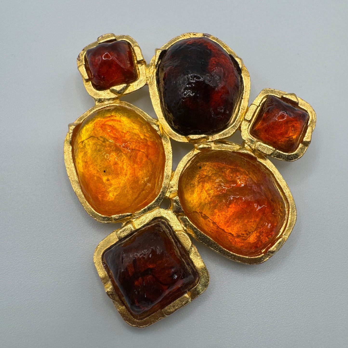 Broche créateur Vintage - métal doré et pâte de verre