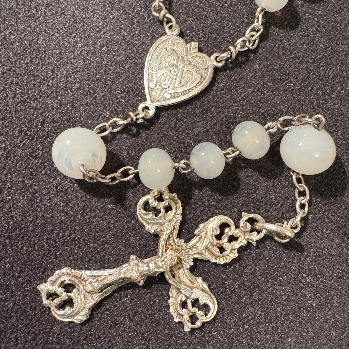 Chapelet ancien en argent et perles pâte de verre