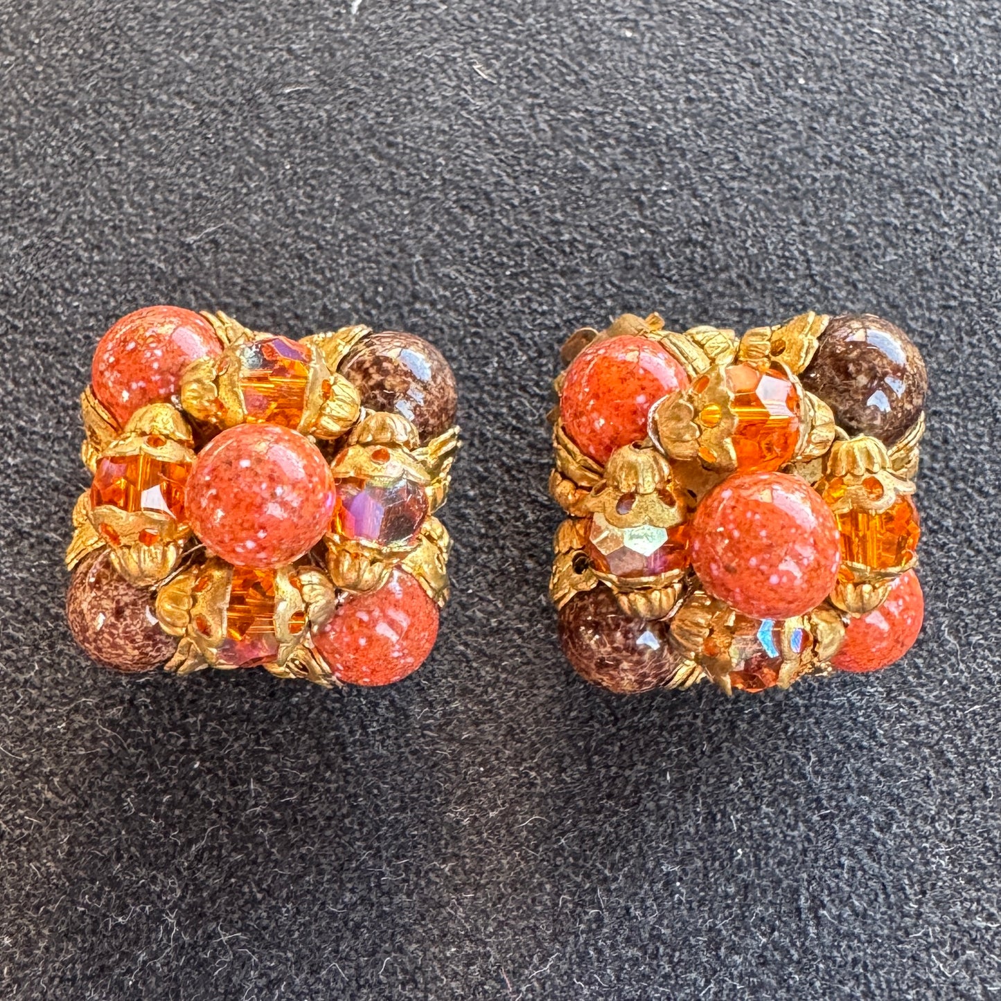 Clips d’oreilles Vintage - verre et laiton