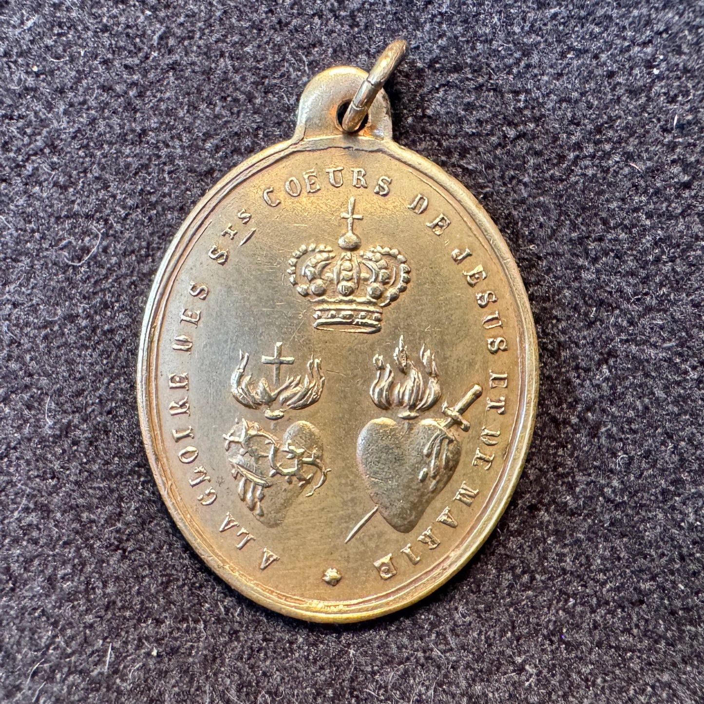 Médaille religieuse ancienne XIXeme - « Cœurs Jesus et Marie »
