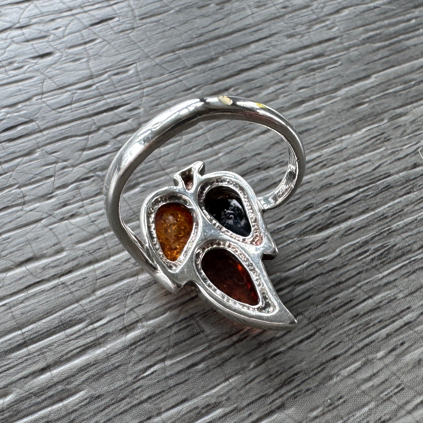 Bague Vintage en Argent et Ambres Multicolores - Design Floral Abstrait