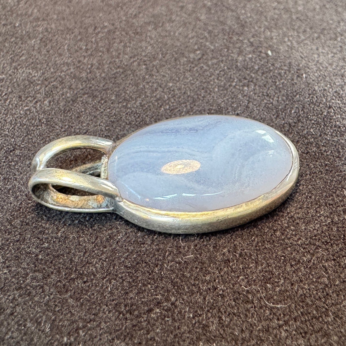 Pendentif en pierre polie et Argent - Calcédoine bleue