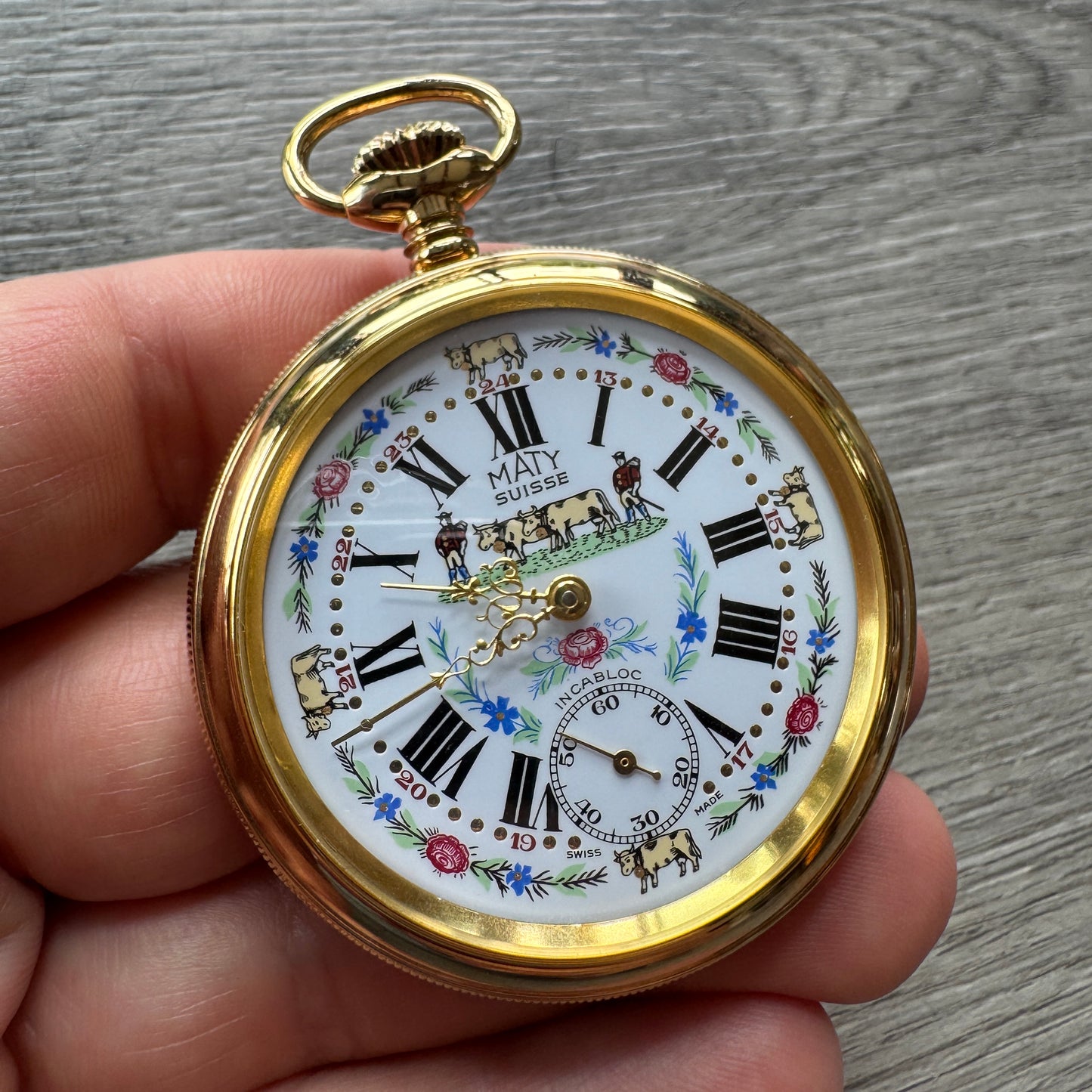 Superbe montre à gousset MATY Suisse « décor vaches »