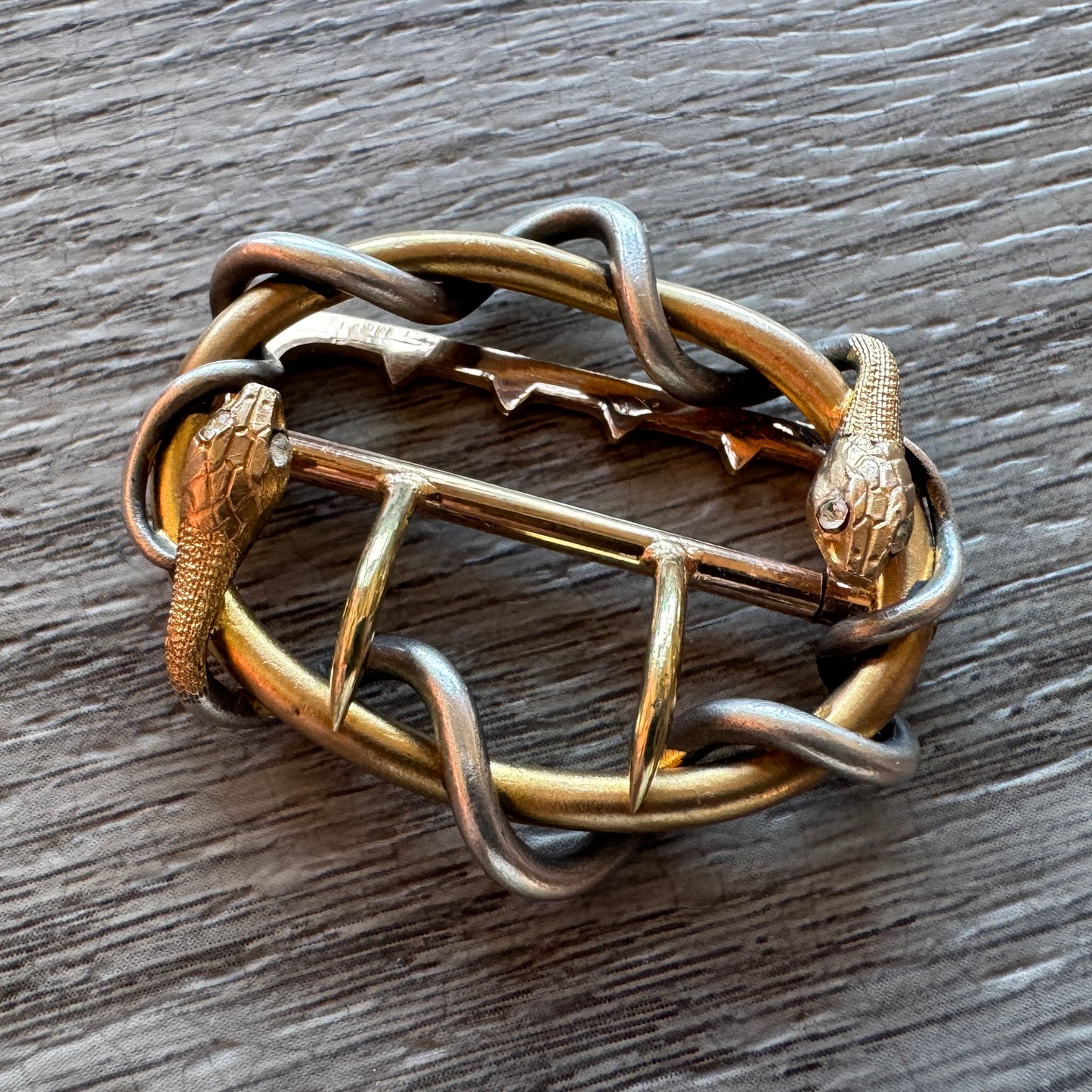 Boucle de ceinture en bronze doré Art Nouveau - motif serpents