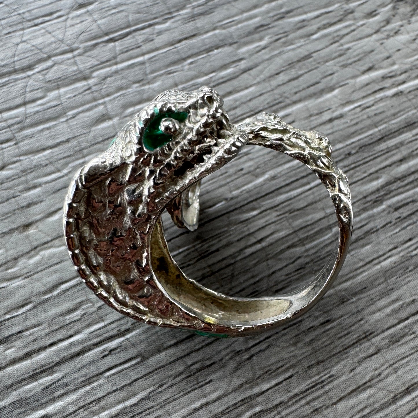 BagueSerpent Vintage en Argent et émail Vert - Pièce Unique