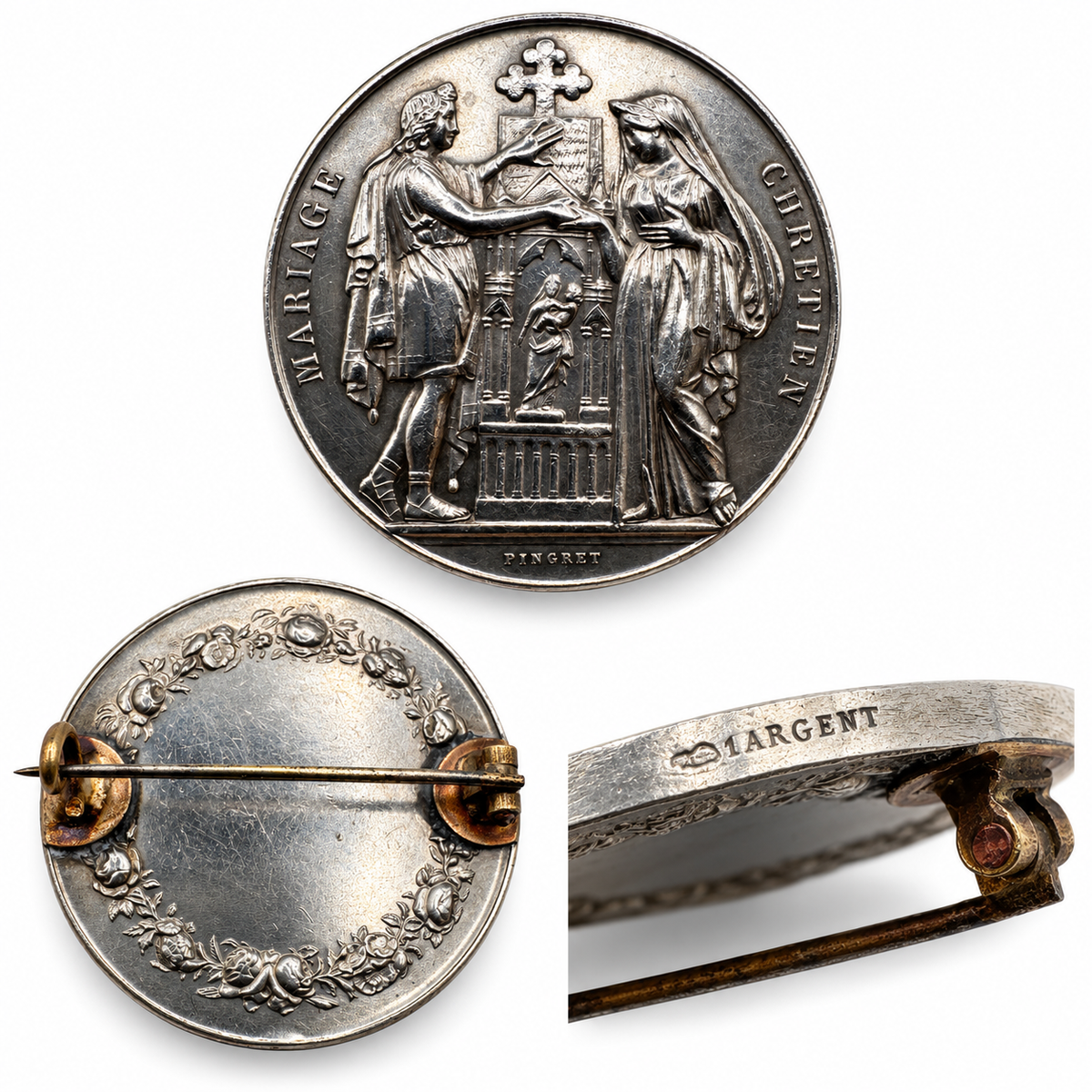 Broche Ancienne « jeton de mariage » - argent