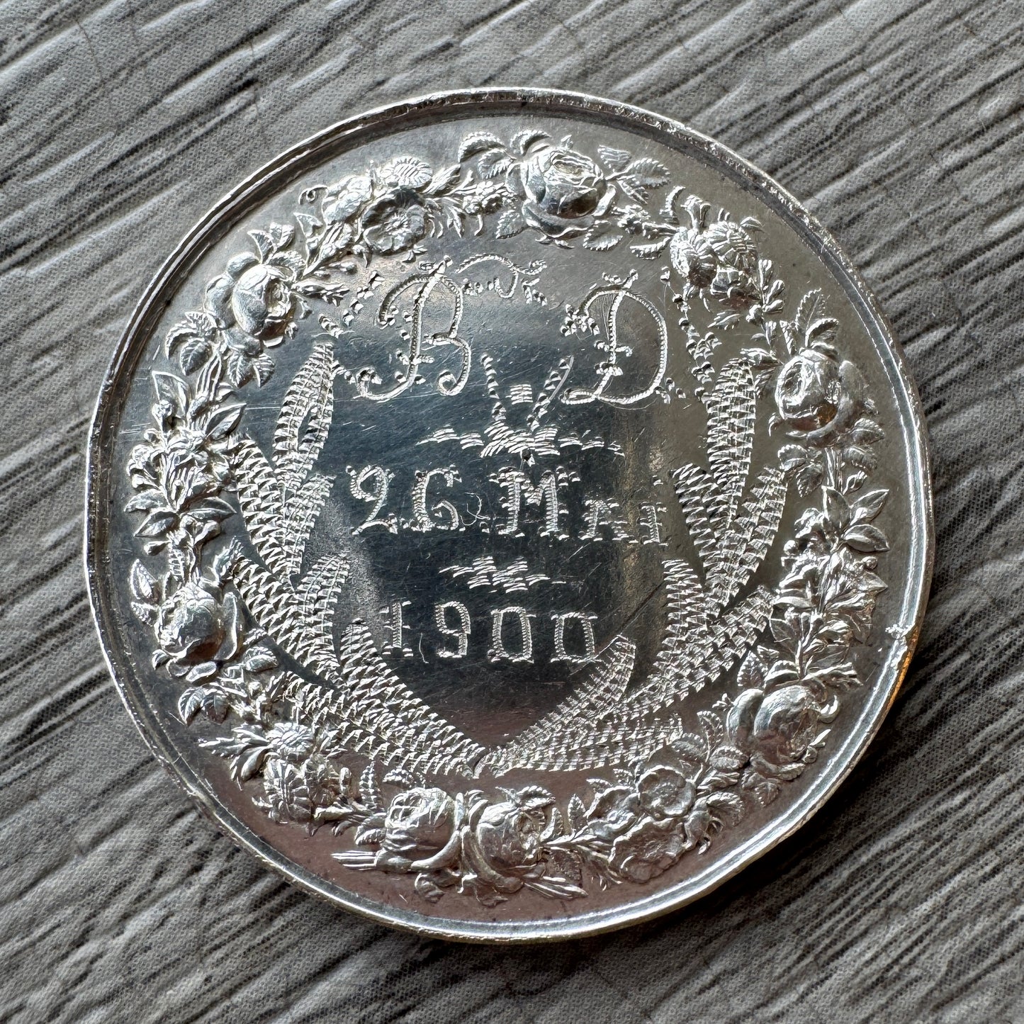 Medaille de mariage ancienne en argent - 26 Mai 1900