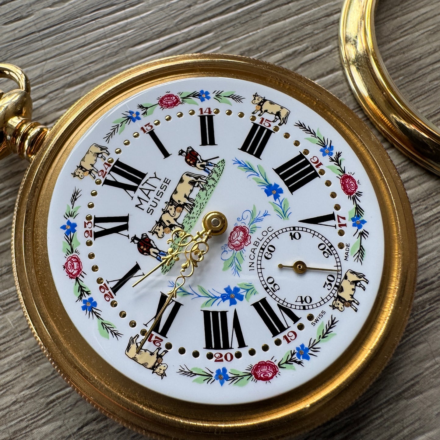 Superbe montre à gousset MATY Suisse « décor vaches »