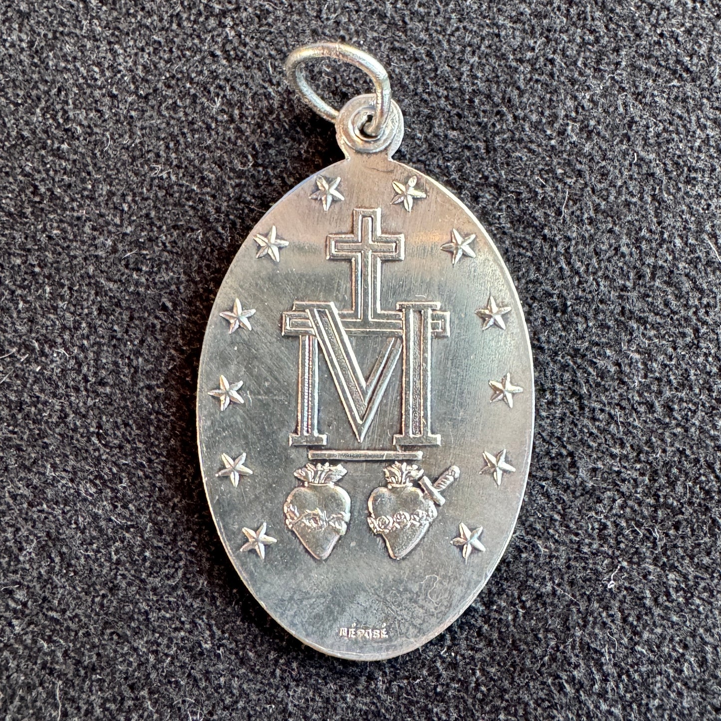 Médaille religieuse ancienne en argent « Sainte Vierge Marie »