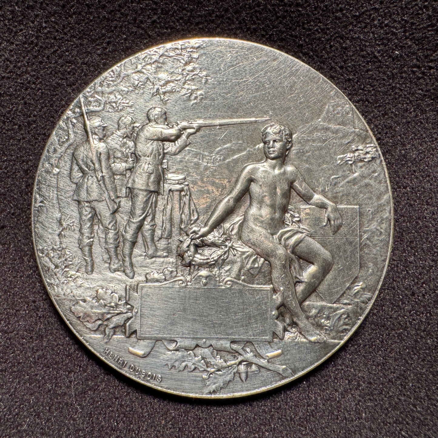 Médaille ancienne en argent « Marianne casquée - concours de tir » par Henri Dubois