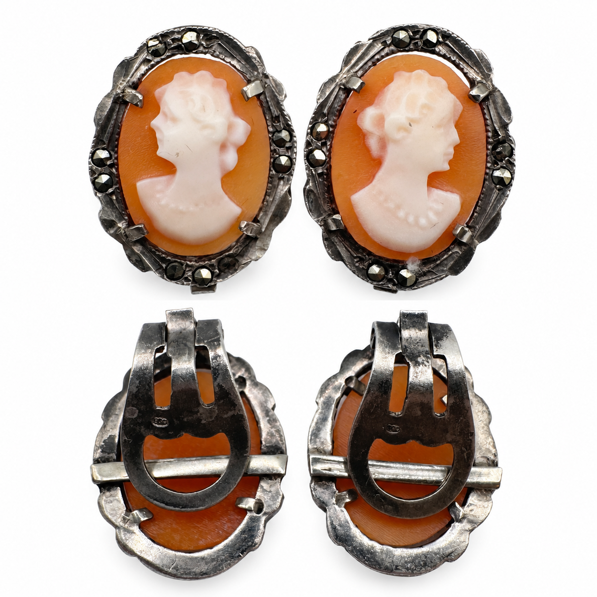 Boucles d’oreilles anciennes « camées » - Argent