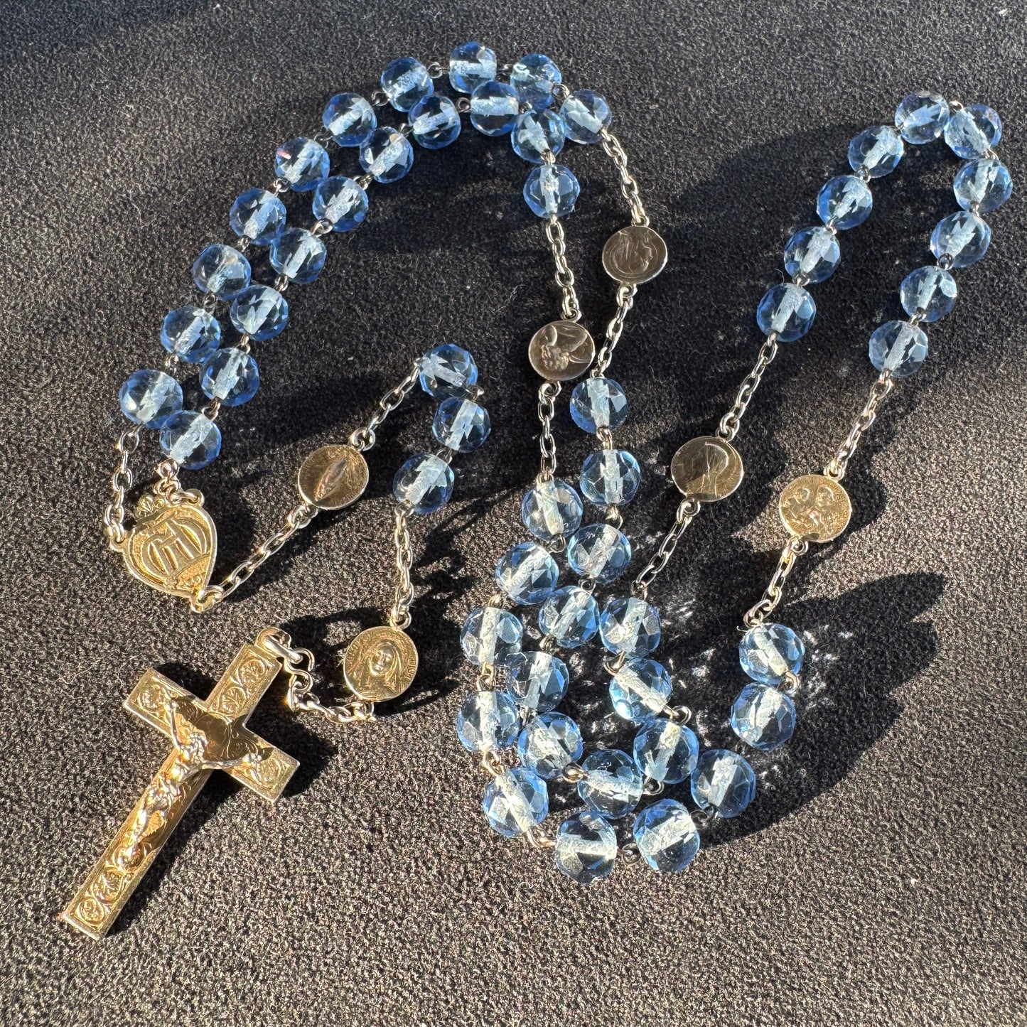 Chapelet ancien en argent vermeil et perles de verre biseauté