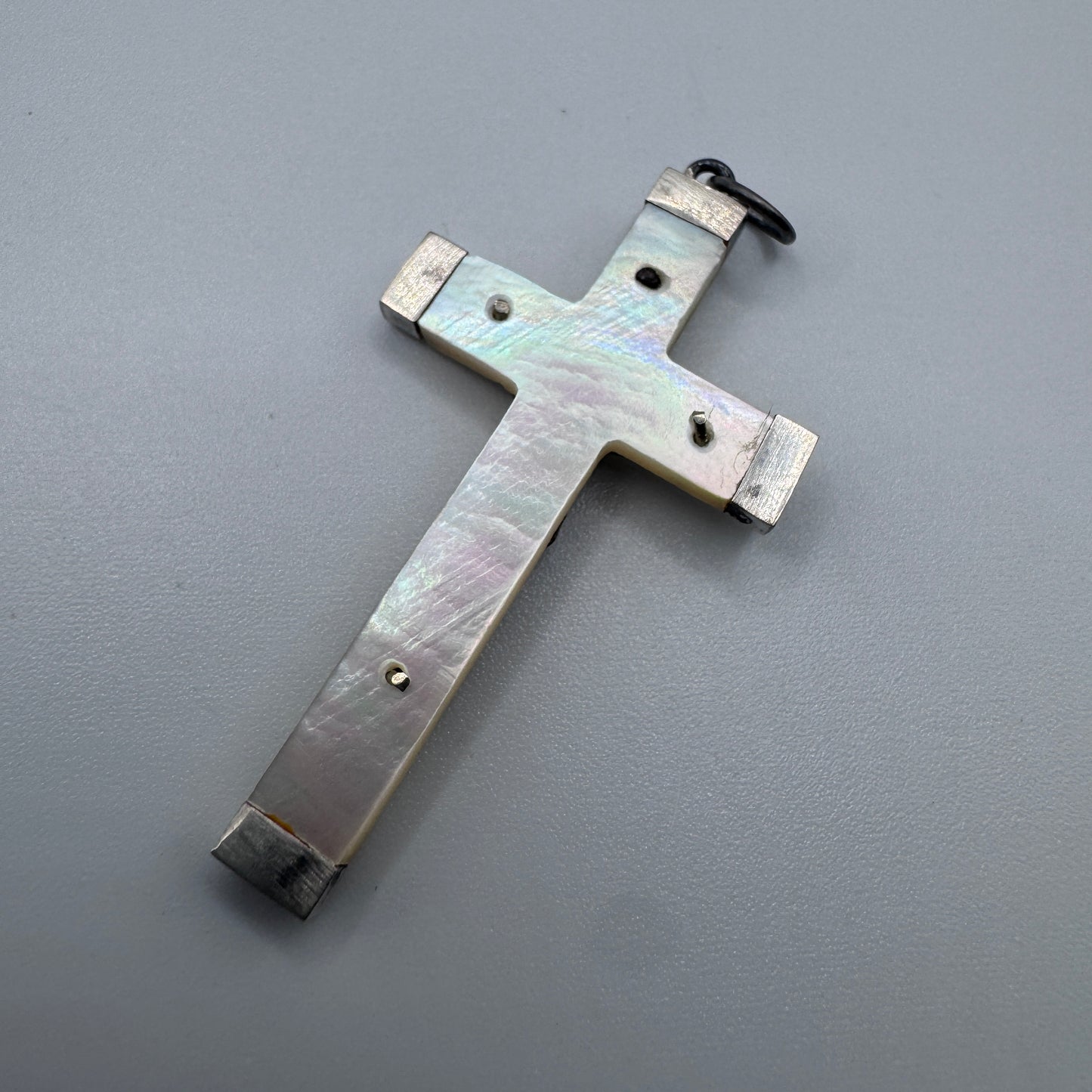 Croix crucifix ancien - argent et nacre