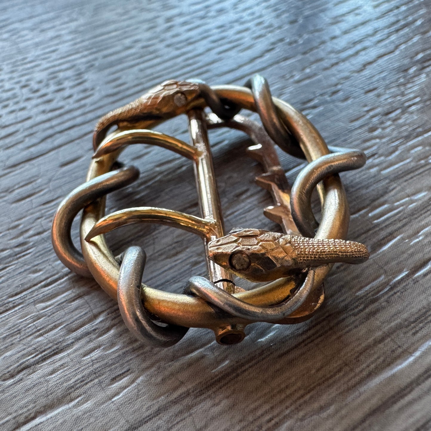 Boucle de ceinture en bronze doré Art Nouveau - motif serpents