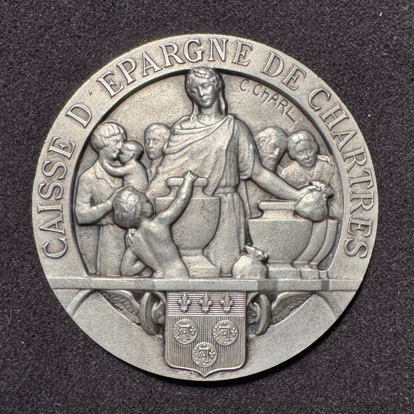 Médaille ancienne « Caisse d’épargne de Chartres 1934 » par C. Charl