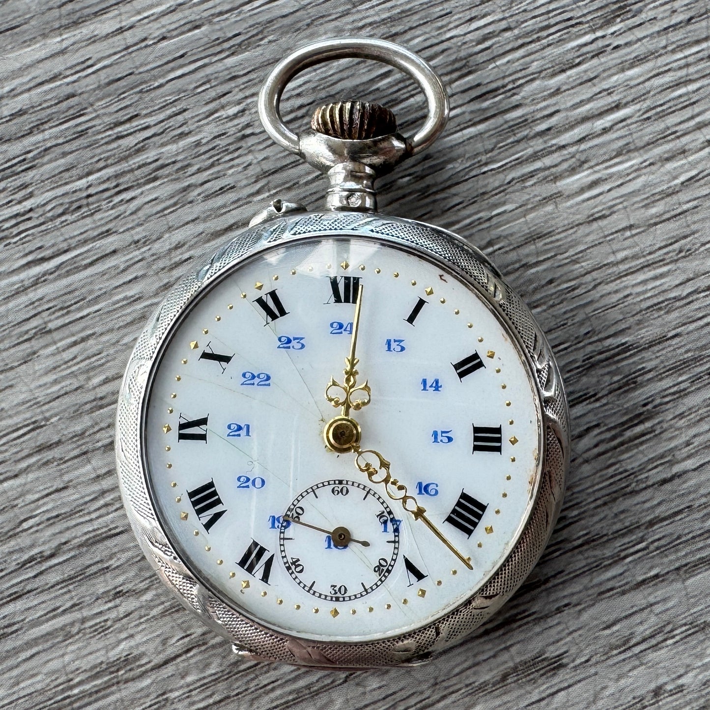 montre à gousset Ancienne Art Nouveau en argent « trèfle à 4 feuilles »