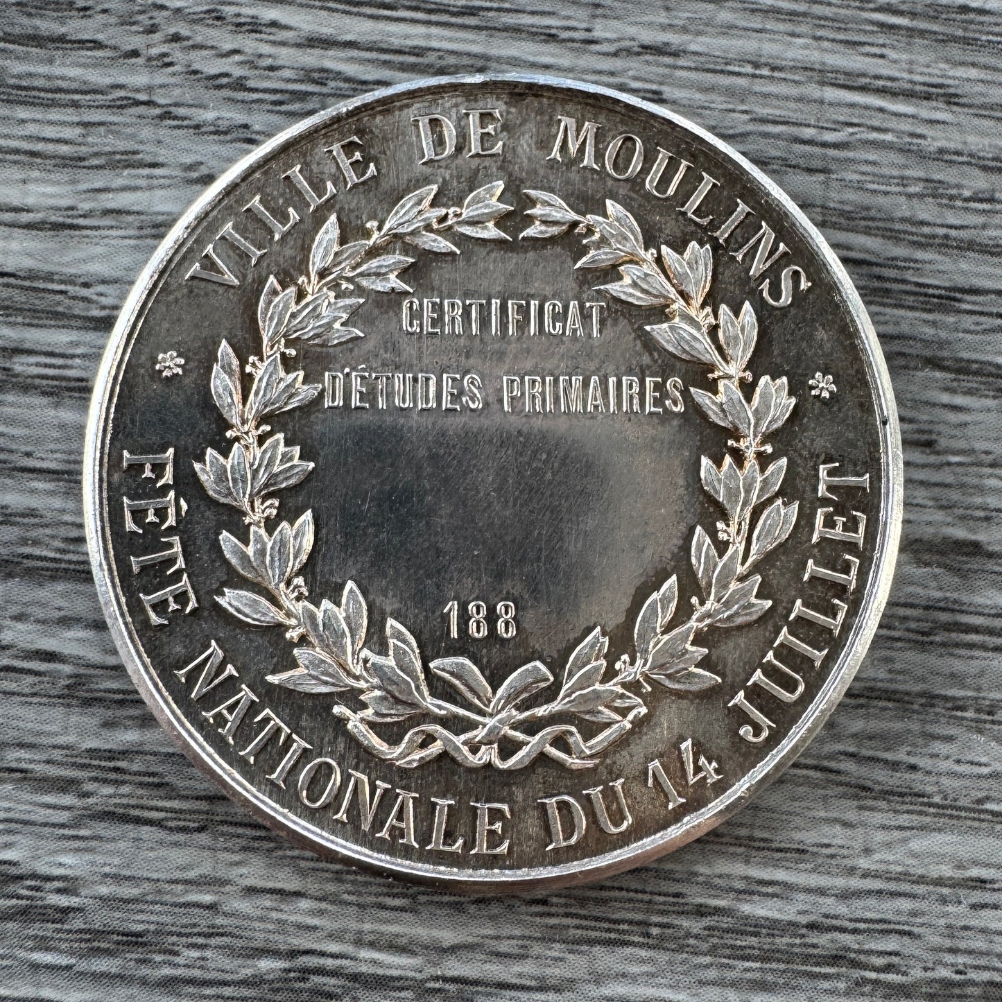 Medaille ancienne en argent « Ville de Moulin - fête si 14 juillet »