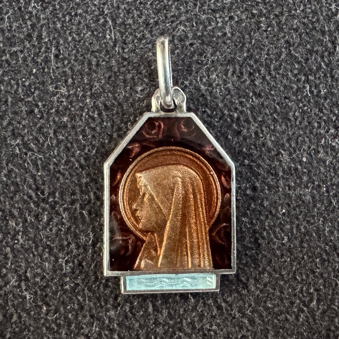 Médaille religieuse ancienne en argent emaillé « Sainte Vierge »