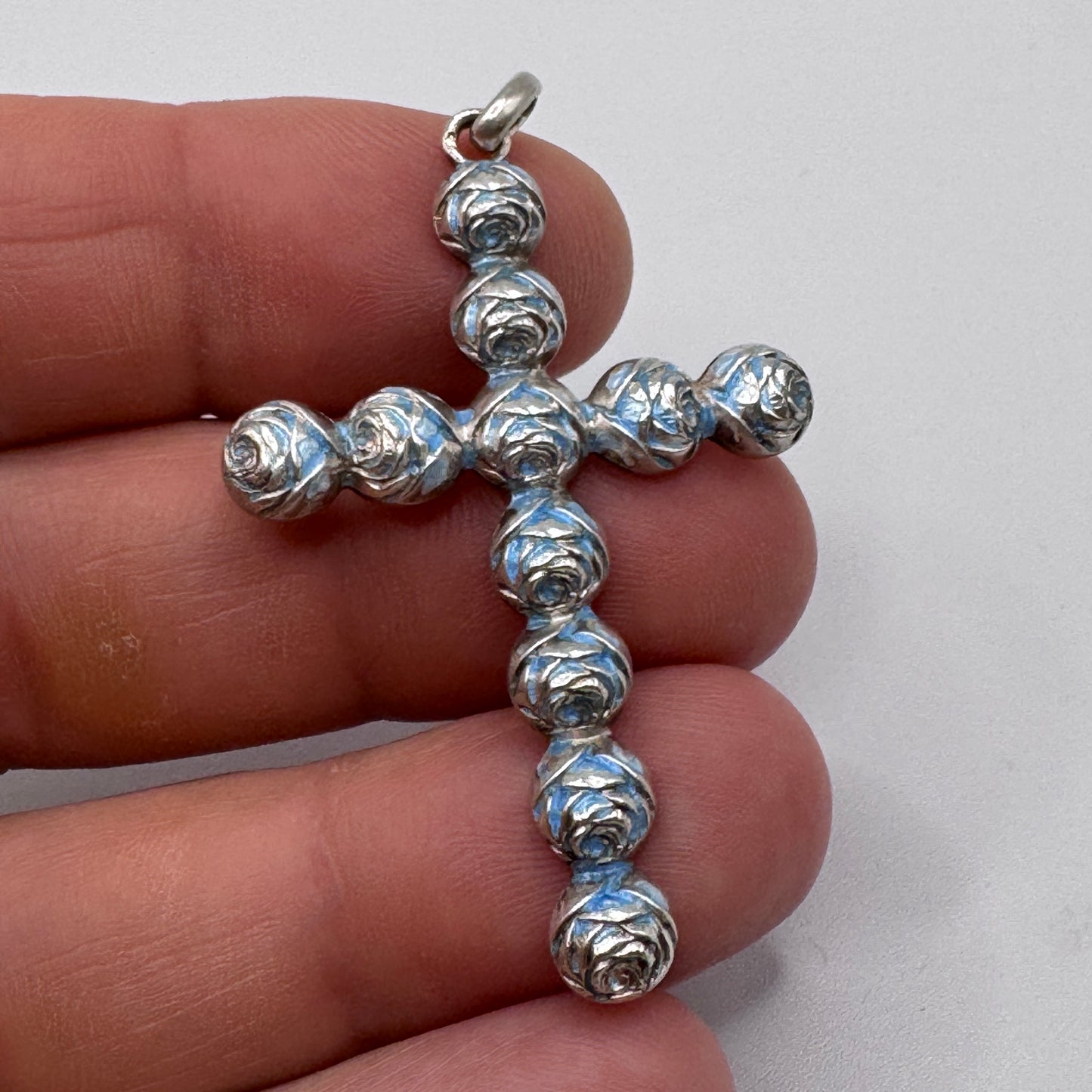 Superbe grande Croix ancienne de Sainte Thérèse - argent émaillé