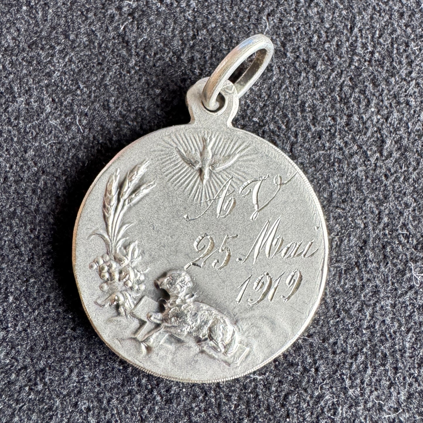 Médaille religieuse ancienne en argent « Jesus et Marie »