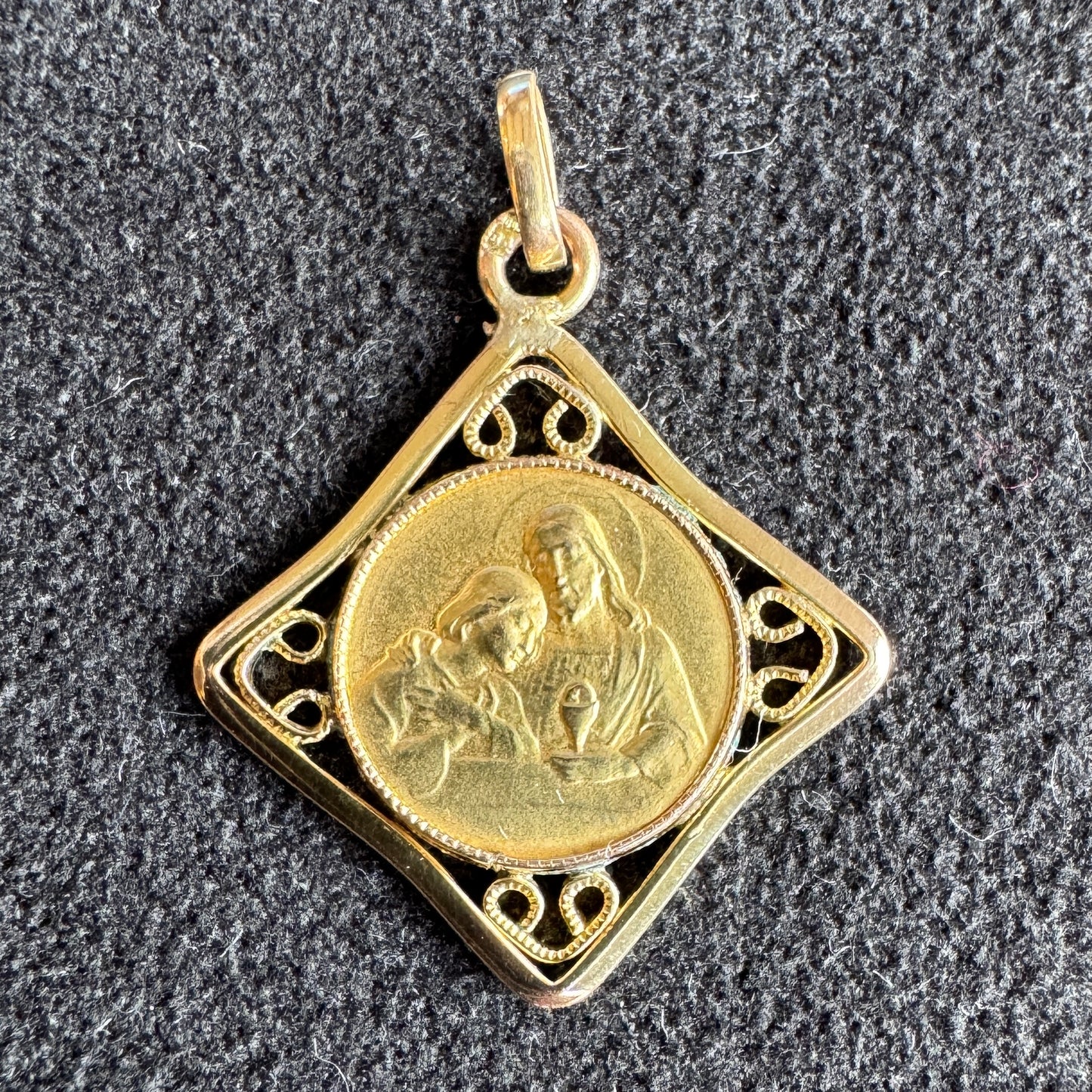 Médaille religieuse ancienne plaqué or « Jesus et Marie »