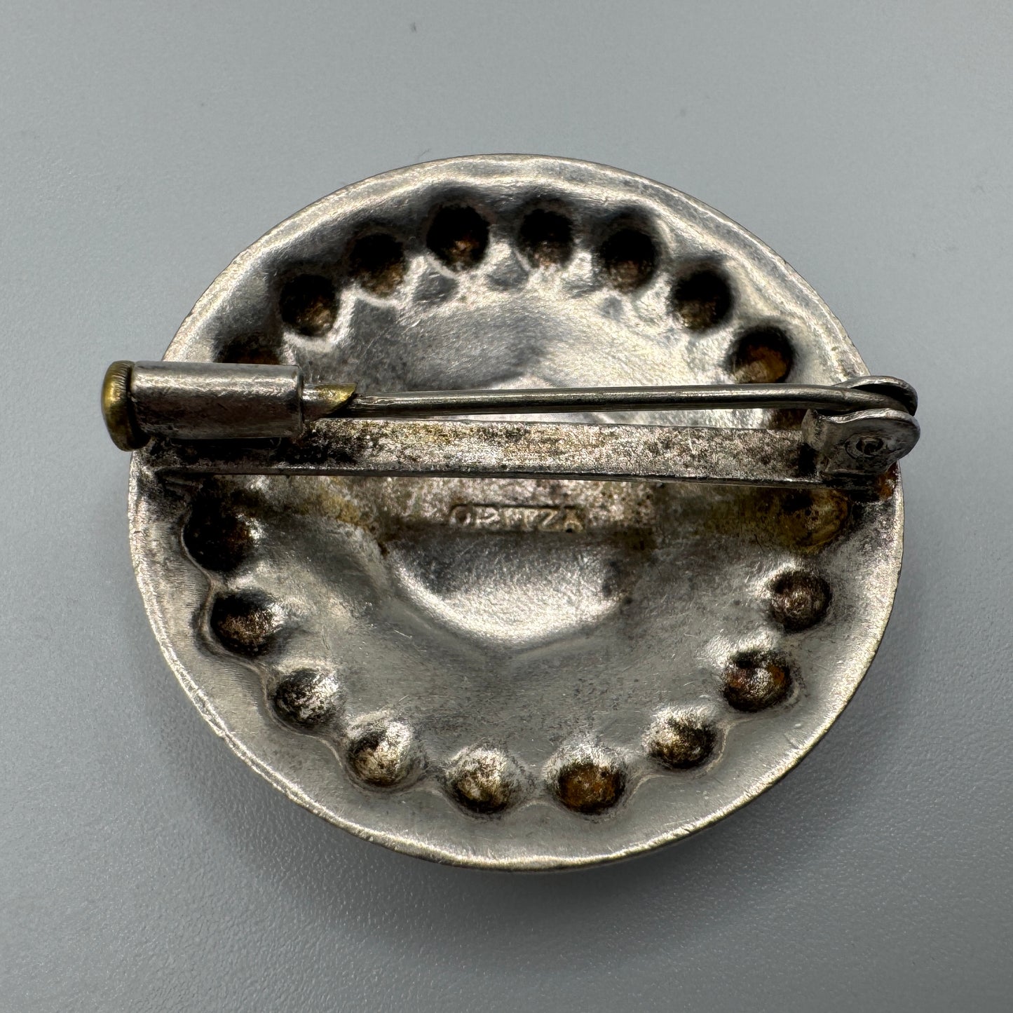 Broche Basque ancienne ORITZA - bijou traditionnel - métal argenté