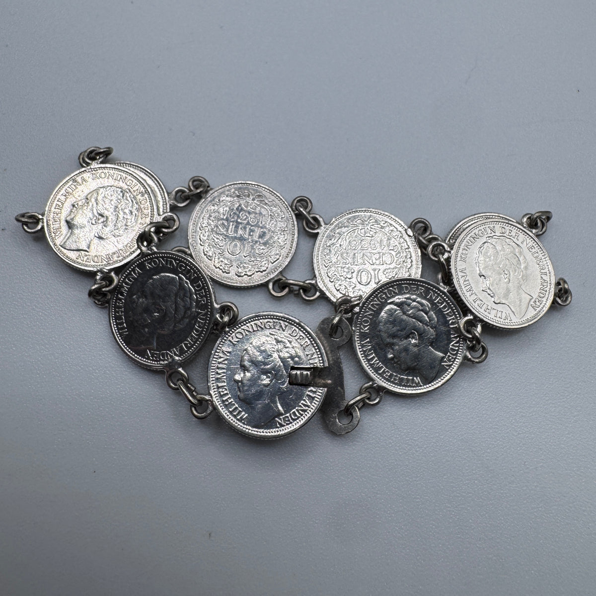 Bracelet ancien « monnaies Reine Wilhelmine en argent 640/1000