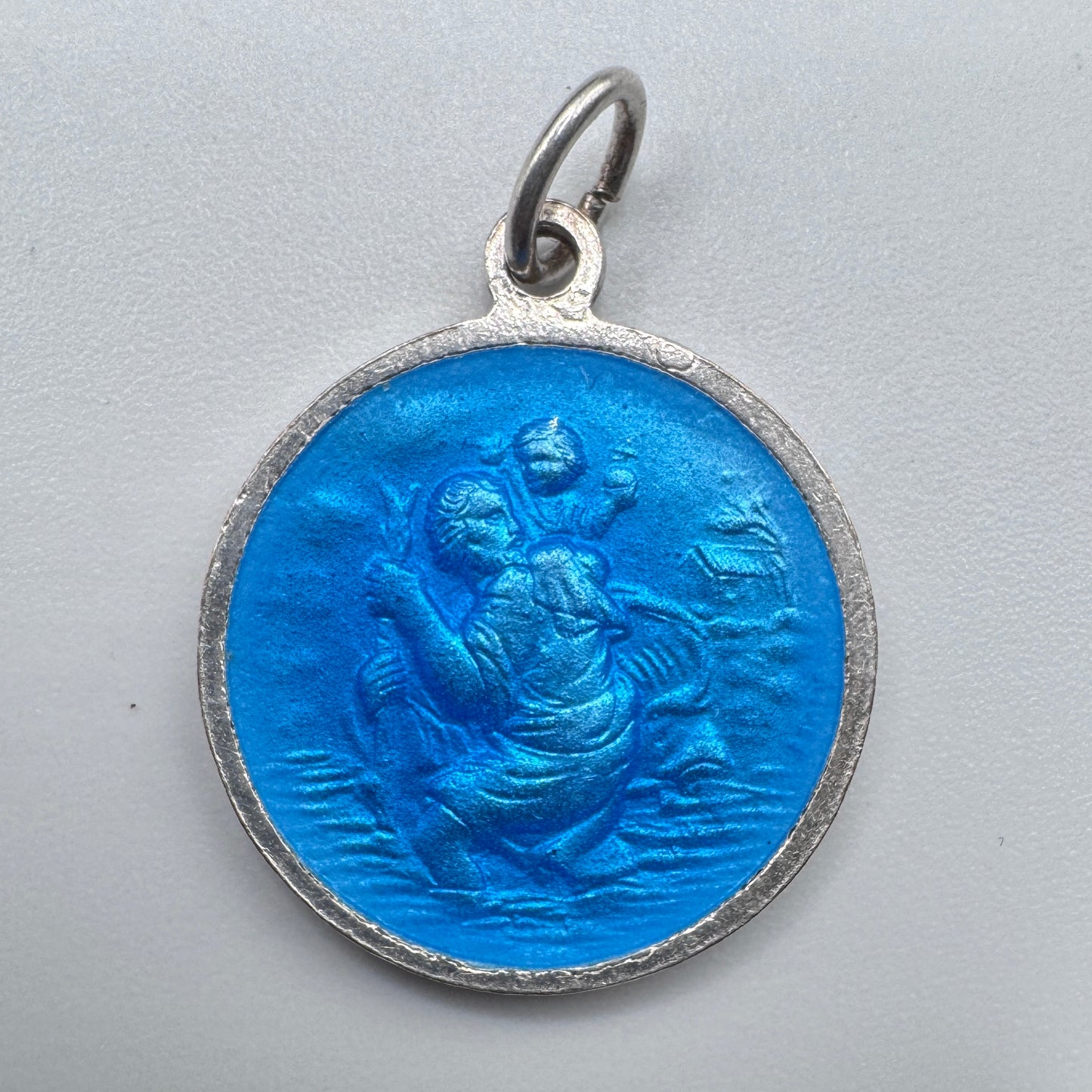 Médaille religieuse ancienne en argent émaillé « Sainte Christophe - Jean XXIII »